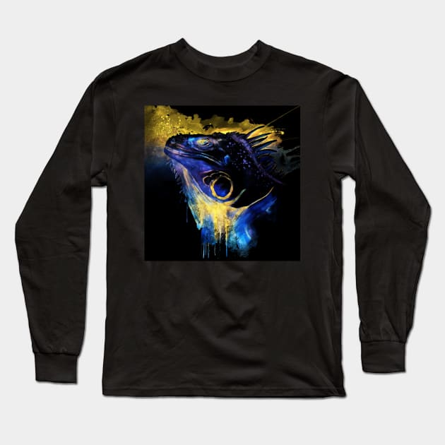 Iguana Head Reversed Colors Long Sleeve T-Shirt by Marian Voicu